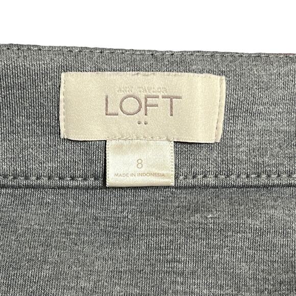 LOFT SIZE 8 Gray Jersey Knit Black Stripe Side Zip A-Line Short Skirt - Picture 4 of 9